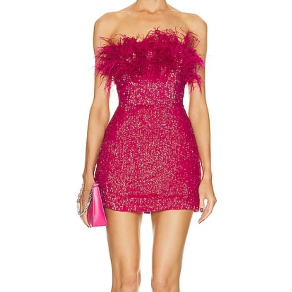 Strapless Feather Trim Neckline Dress